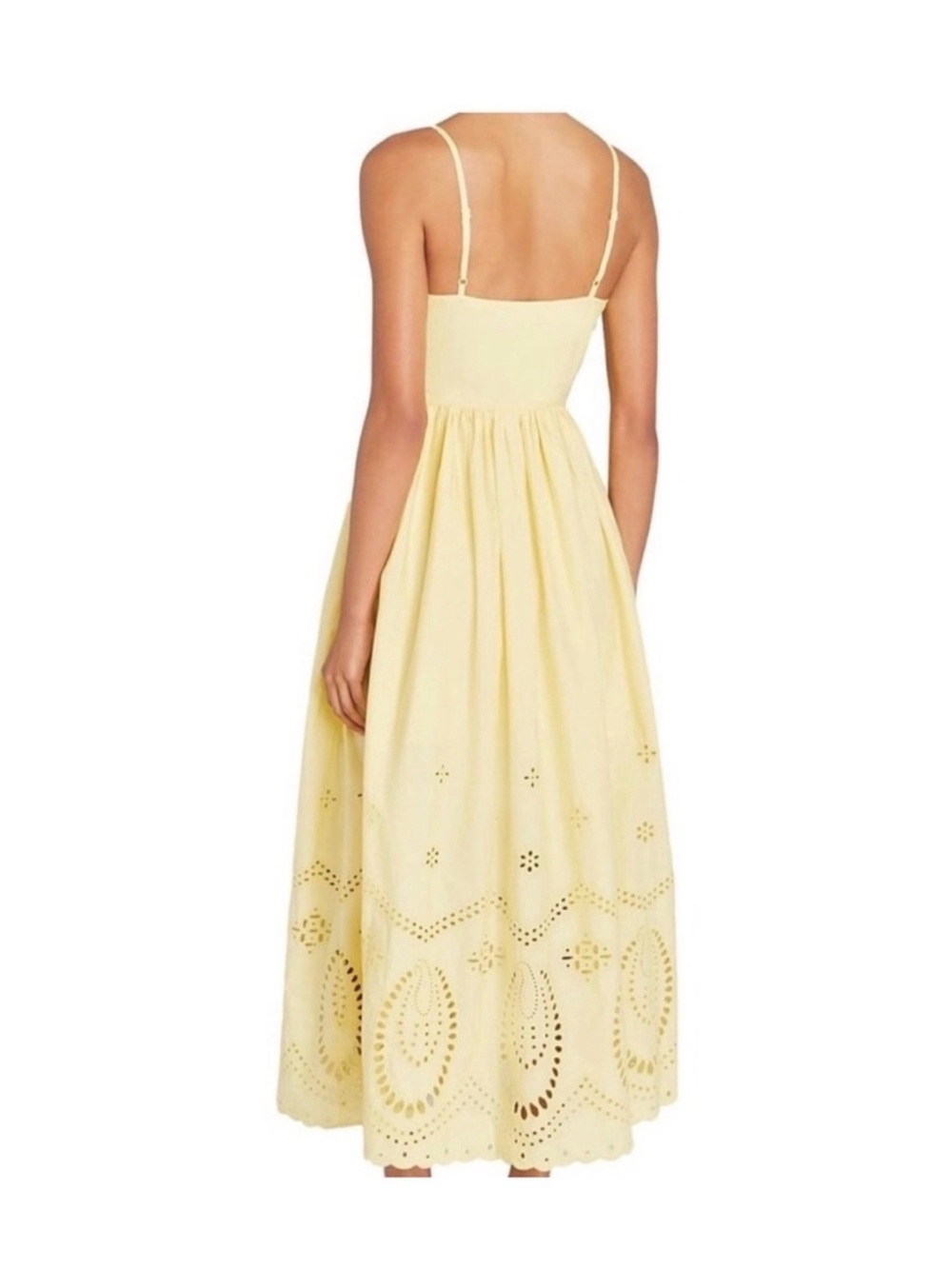 Calypso St. Barth Soft Yellow Midi Dress with Eyelet details. Size 10 - Picture 2 of 13